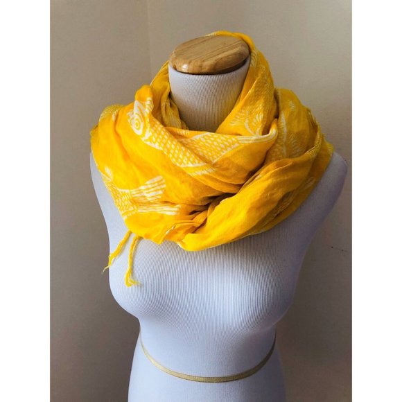 Yellow Fish Print Scarf Pashmina Shawl - Picture 1 of 5